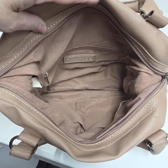 Rampage Satchel Bag Womens Taupe Faux Leather Shoulder Handbag Zip Pockets - Picture 9 of 10
